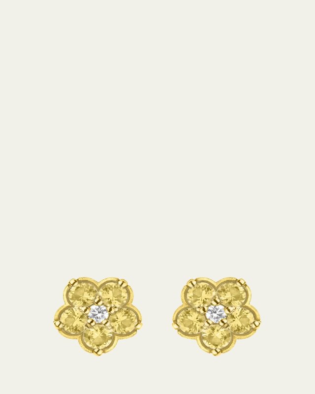 18K Yellow Gold Mini Wild Child Earrings with Diamonds and Yellow Sapphires